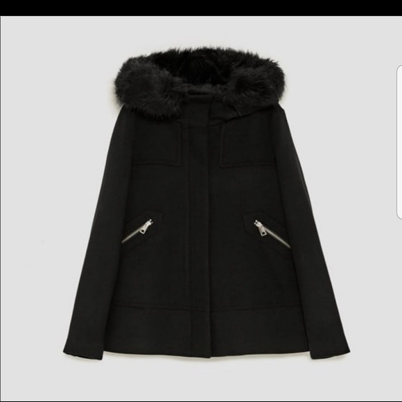 black jacket with fur hood zara
